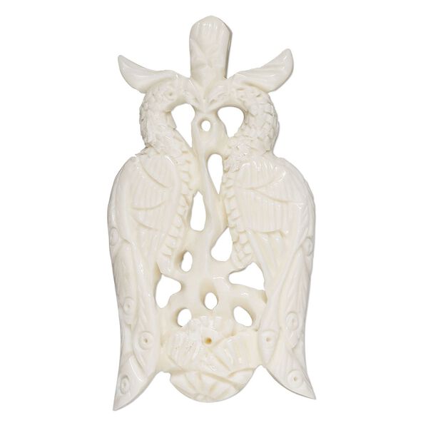 Focal, camel bone (bleached), white, 56x31mm side-drilled double peacock, Mohs hardness 2-1/2. Sold individually. image number 0