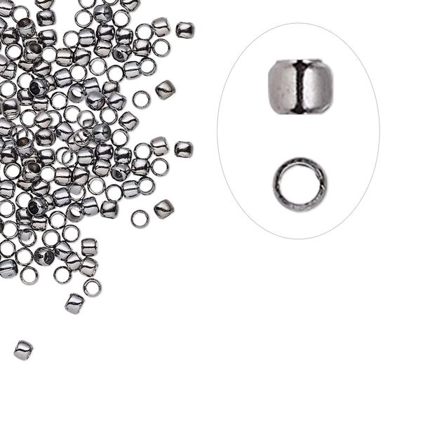 Crimp, gunmetal-plated brass, 2mm round, 1.3mm inside diameter. Sold per pkg of 100. image number 0