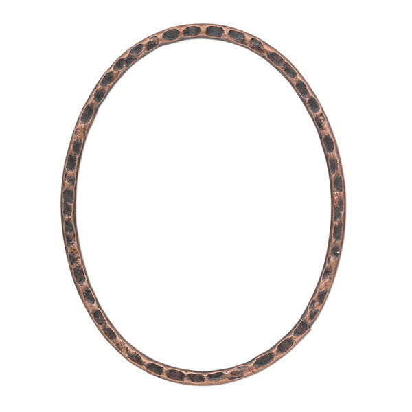 Focal, antique copper-plated steel, 40x30mm double-sided hammered flat open oval. Sold per pkg of 6. image number 0