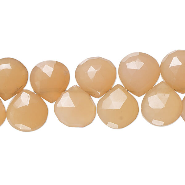Peach chalcedony 1pkg1, hand-cut top-drilled faceted puffed teardrop bead 8 inch 9-10mm image number 0