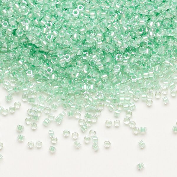 Seed bead, Delica®, glass, pkg/7.5g, #11 round, translucent mint pearl-lined glacier blue (DB-1707). image number 0