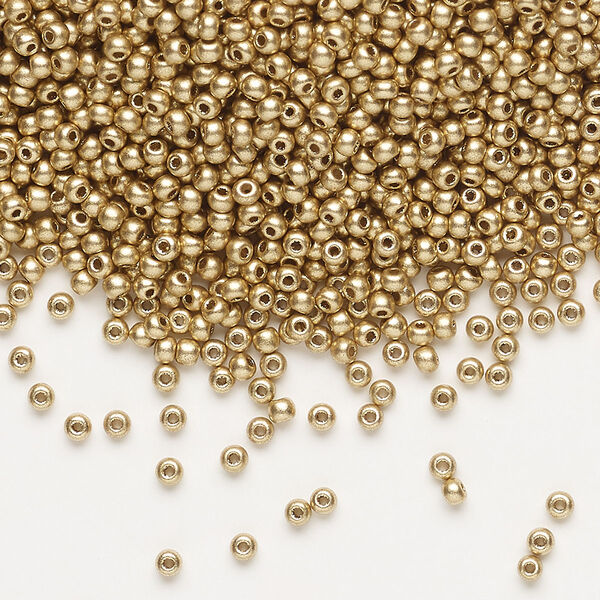 Seed bead, Preciosa Ornela Czech glass, pkg/50g, #11 rocaille, opaque metallic soft gold, (01710). image number 0