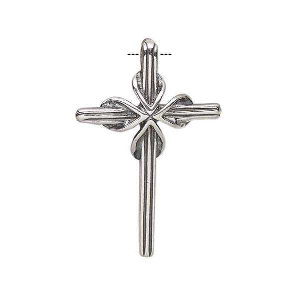 Pendant, antiqued sterling silver, 32x22mm single-sided cross with hidden bail. Sold individually. image number 0