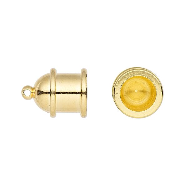 Cord end, TierraCast®, "Maker's" collection, glue-in, gold-plated brass, 15.5x11.5mm pagoda, 8mm inside diameter. Sold per pkg of 2. image number 0