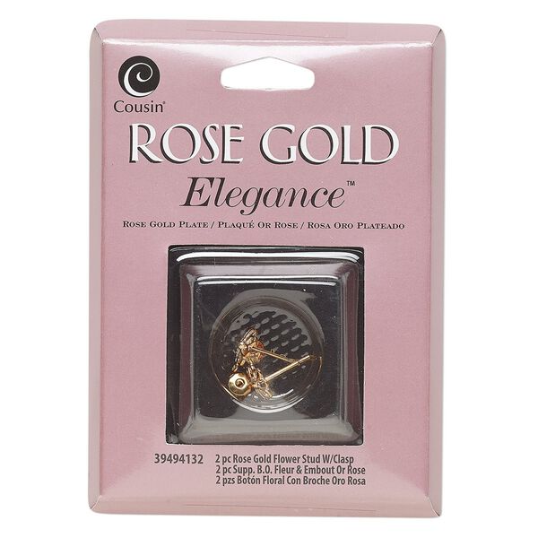 Earstud 1pkg2 rose gold-plated, 8mm flower / closed loop / earnuts, copper / lacquered 1 pair image number 0