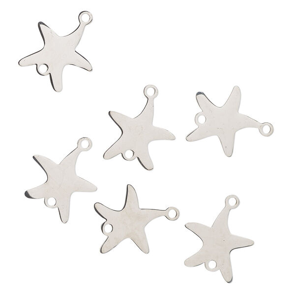 Link, stainless steel, 15.5x15mm starfish. Sold per pkg of 6. image number 0