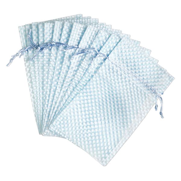 Pouch, organza, light blue and white, 10x6 inches with polkadots pattern and drawstring closure. Sold per pkg of 12. image number 0