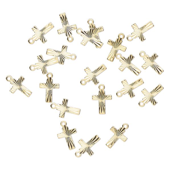 Drop, gold-finished "pewter" (zinc-based alloy), 9x7mm sunburst cross. Sold per pkg of 20. image number 0