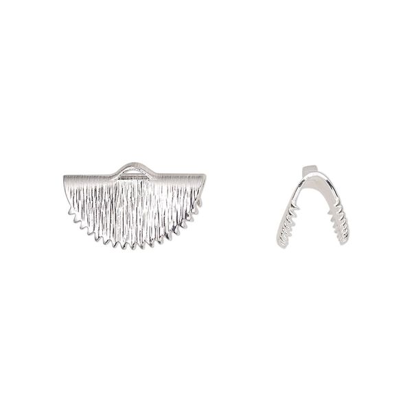 Ribbon crimp end, silver-finished brass, 15x7mm brushed fan. Sold per pkg of 10. image number 0