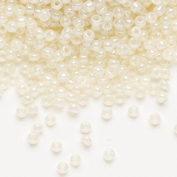 Seed bead, Miyuki, glass, pkg/50g, #8 rocaille, opaque luster white pearl (RR-512). image number 0
