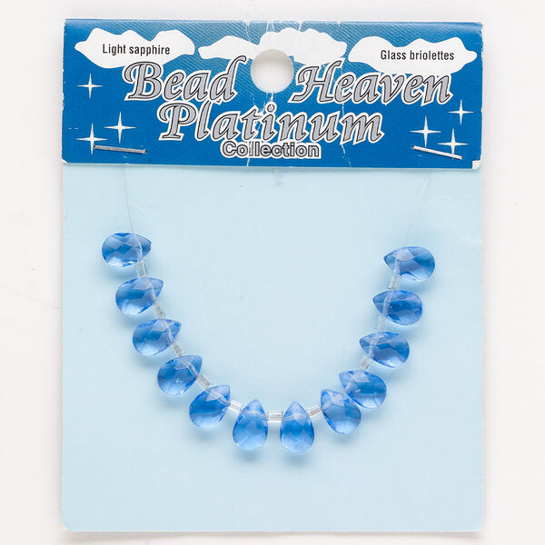 Bead, glass, translucent blue, 9x6mm top-drilled faceted teardrop. Sold per pkg of 12. image number 0