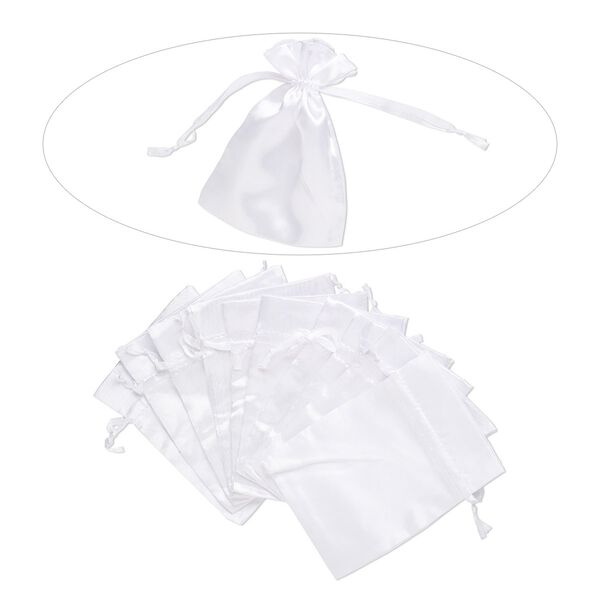 Pouch, satin, white, 6-1/4 x 4-3/4 inches with drawstring closure. Sold per pkg of 10. image number 0