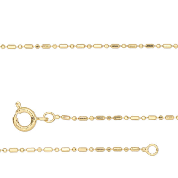 Chain, gold-plated copper, 1.2mm beaded, 18 inches with springring clasp. Sold individually. image number 0