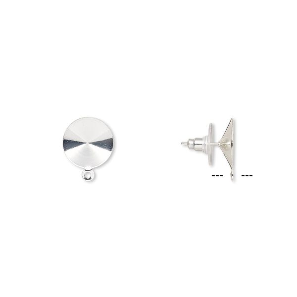 Earstud 1pkg10 Almost Instant Jewelry®, 14.5mm round / 14mm rivoli glue-in setting / closed loop / comfort clutch, silver-finished brass / steel / plastic 5 pair image number 0