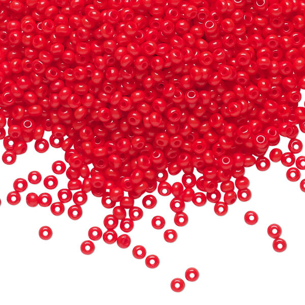 Seed bead, Preciosa Ornela Czech glass, pkg/50g, #11 rocaille, opaque bright red coral, (93170). image number 0