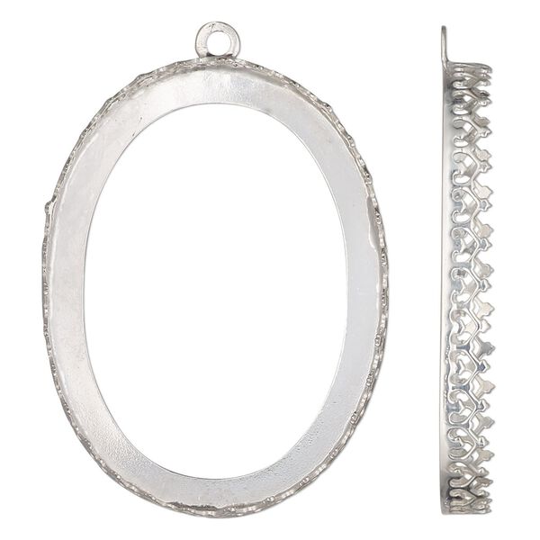 Drop, sterling silver, 41.5x31.5mm oval with decorative trim and open back with 40x30mm oval cabochon bezel setting. Sold individually. image number 0