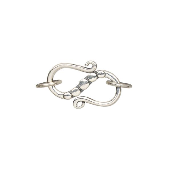 Clasp, S-hook, antiqued sterling silver, 20x13mm with flat dots design and 2 jump rings. Sold individually. image number 0
