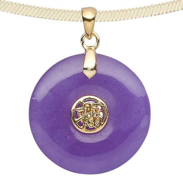 Jade / sterling silver 1pkg1, gold-plated luck symbol round donut pendant 25mm image number 0