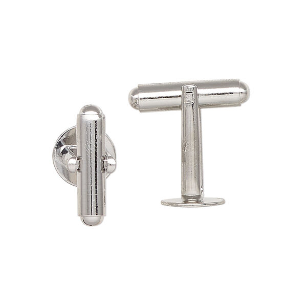 Cuff link, silver-finished brass, 9mm. Sold per pkg of 2. image number 0