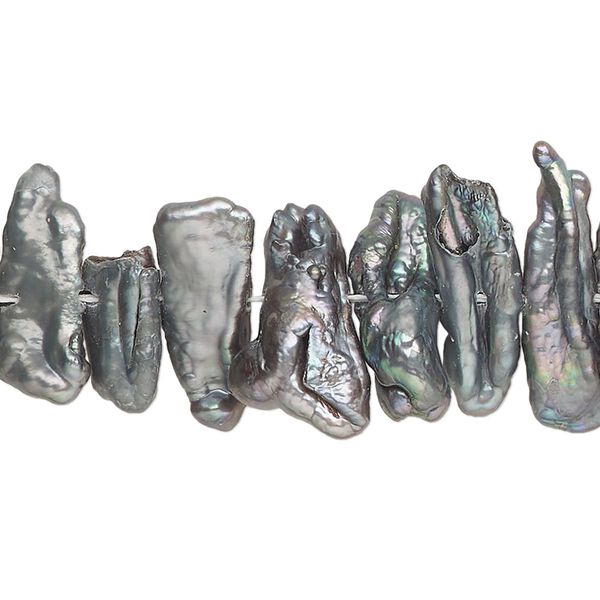 Pearl, cultured freshwater (dyed), peacock, 18x4mm-25x6mm stick, C- grade, Mohs hardness 2-1/2 to 4. Sold per 15-1/2" to 16" strand. image number 0