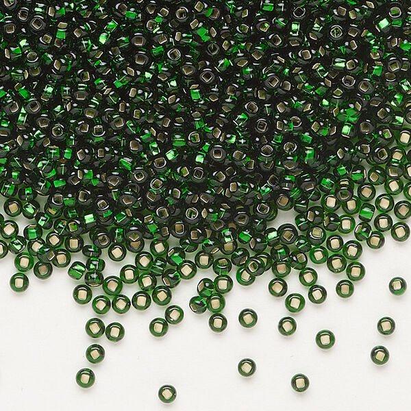 Seed bead, Preciosa Ornela Czech glass, pkg/50g, #11 rocaille, transparent silver-lined medium green, (57060). image number 0
