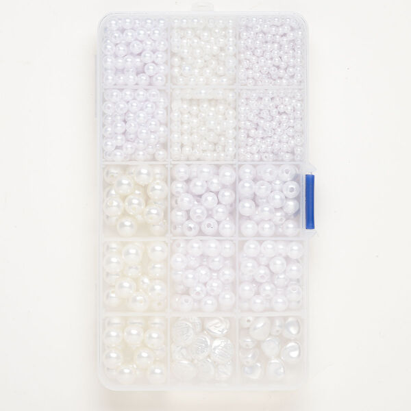 Bead mix, acrylic, pkg/500, white and cream, 4-10mm round. image number 0