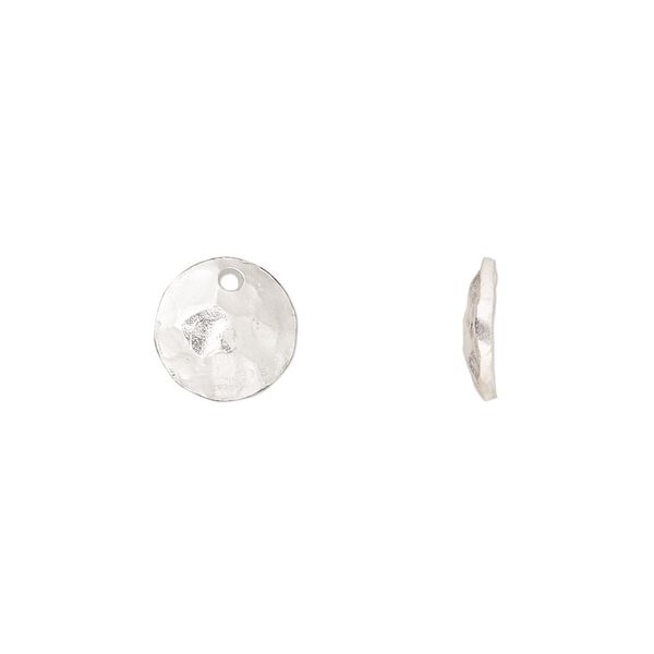 Drop, sterling silver, 10mm domed hammered disc. Sold individually. image number 0