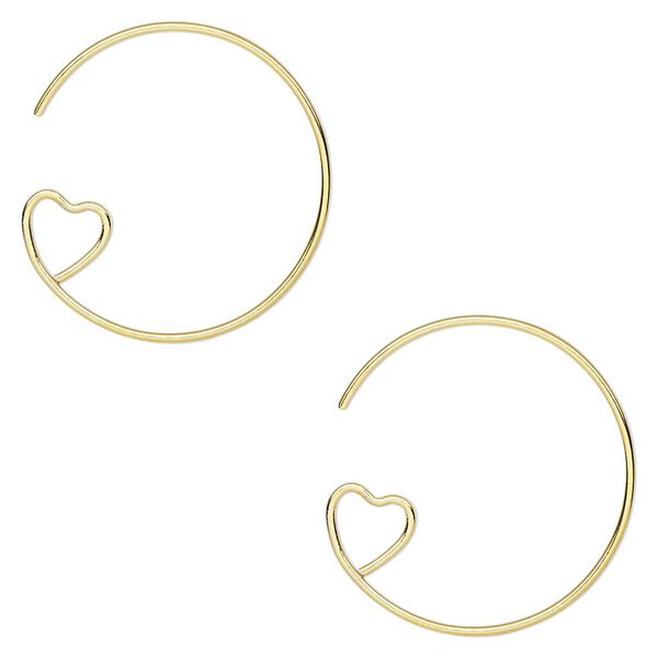 Earring hoop 1pkg10 gold-plated, 23mm round / open heart loop, 19 gauge brass 5 pair image number 0