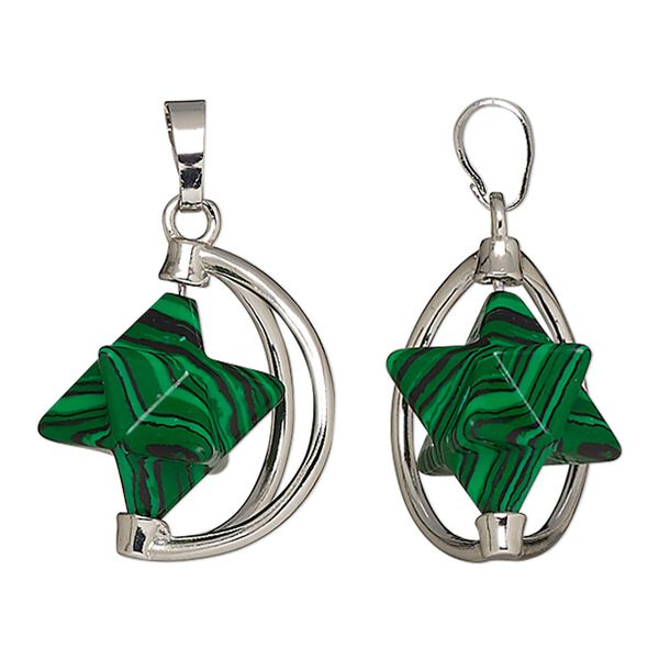 "Malachite" / brass 1pkg1, imitation rhodium-plated star pendant 25x22mm image number 0
