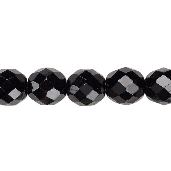 Bead, Czech fire-polished glass, jet, 10mm faceted round. Sold per pkg of 600 (1/2 mass). image number 0