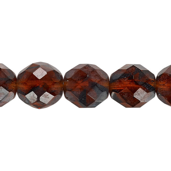 Bead, Czech fire-polished glass, pkg/15-1/2 to 16 inches, 12mm faceted round, transparent tortoise, (18016). image number 0