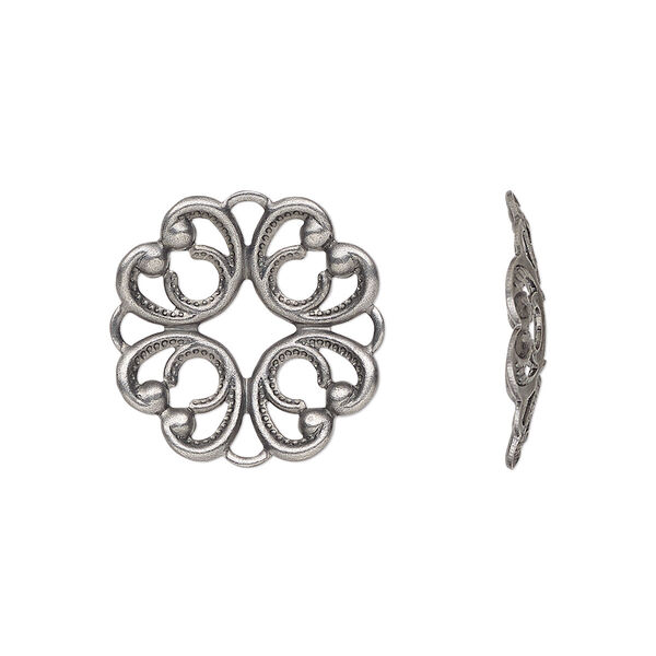 Component, antique silver-plated brass, 20mm fancy round with cutout design. Sold per pkg of 6. image number 0