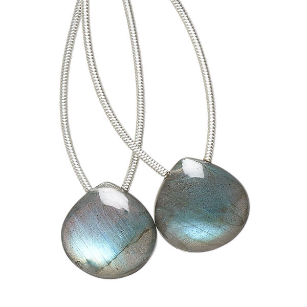 Labradorite 1pkg2, hand-cut top-drilled puffed teardrop bead natural 14x14mm image number 0