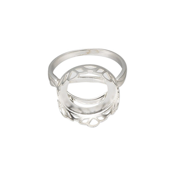 Ring, sterling silver, 15.5mm round with petal edge and 14mm round cabochon bezel setting, size 7. Sold individually. image number 0