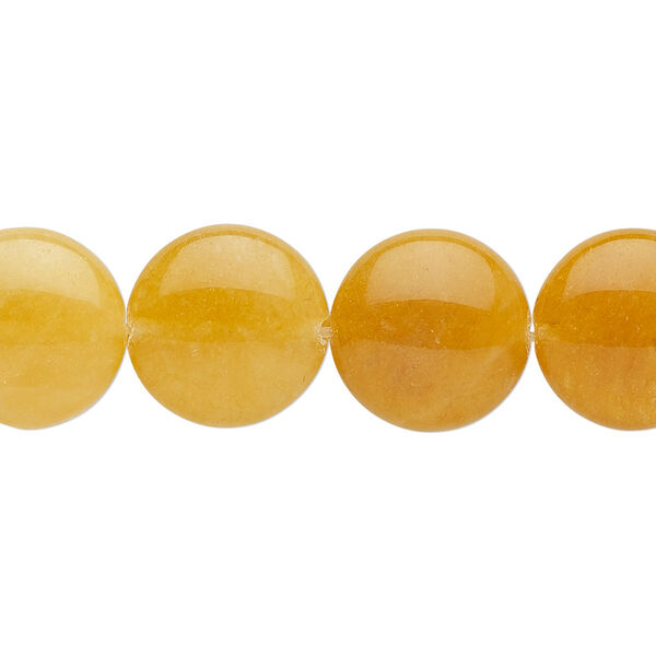 Golden "jade" 1pkg1, puffed flat round bead natural 8 inch 14mm image number 0