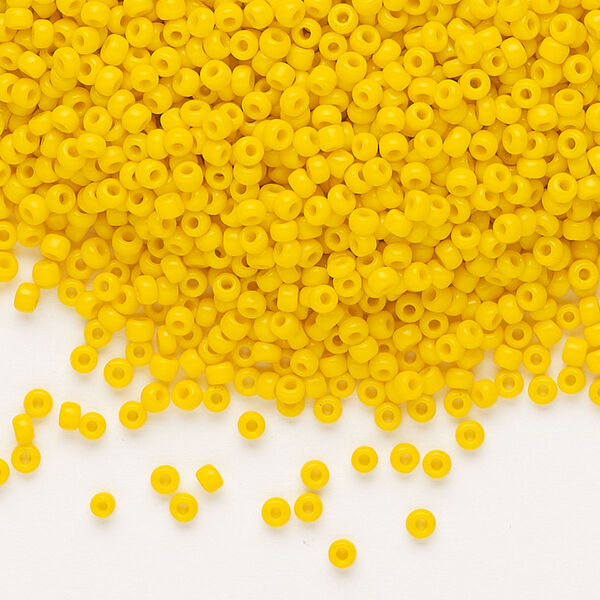Seed bead, Dyna-Mites™, glass, pkg/1/2kg, #11 round, opaque dark yellow, (732 11/0 RR). image number 0