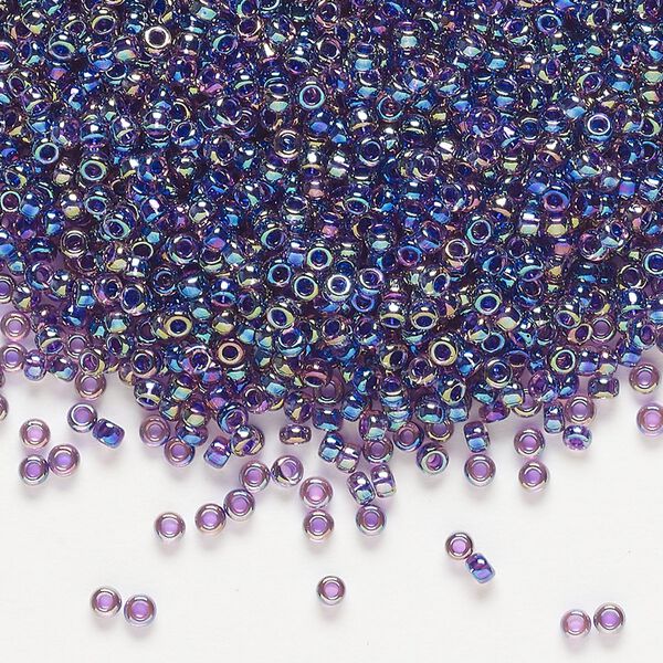 Seed bead, Miyuki, glass, pkg/250g, #11 rocaille, translucent purple-lined rainbow amethyst (RR-356). image number 0