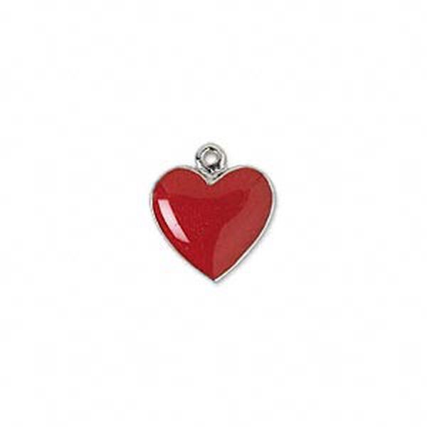 Charm, enamel and "pewter" (zinc-based alloy), red, 13x12mm single-sided heart. Sold individually. image number 0
