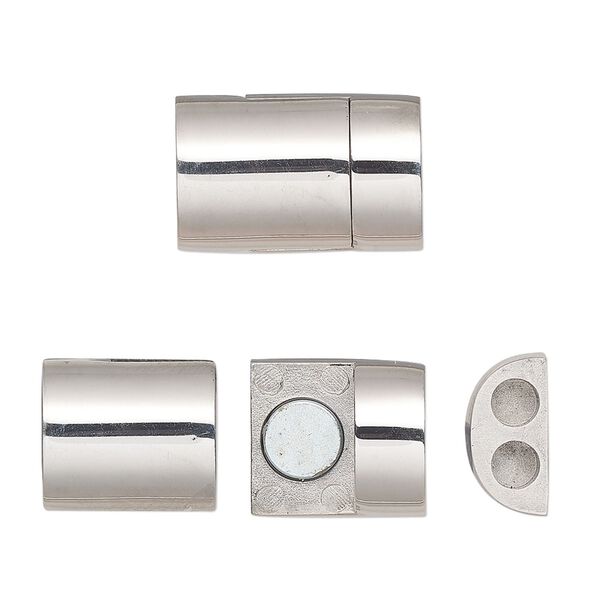 Clasp, glue-in, magnetic slide lock, stainless steel, 18x12mm domed rectangle, 3mm inside diameter. Sold individually. image number 0