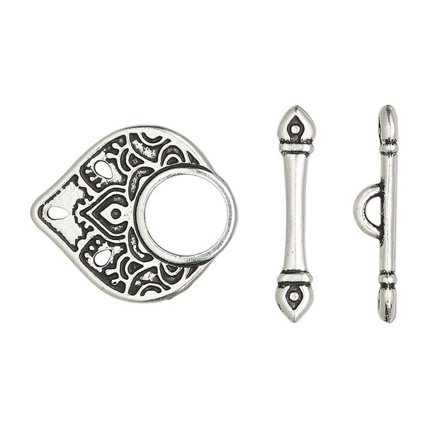 Clasp, TierraCast®, "Caravan" collection, 3-to-1 strand toggle, antique silver-plated pewter (tin-based alloy), 21x18.5mm double-sided temple. Sold per pkg of 10. image number 0
