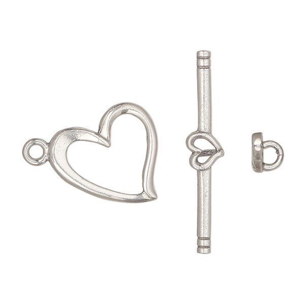 Clasp, toggle, sterling silver, 17x15mm heart. Sold individually. image number 0