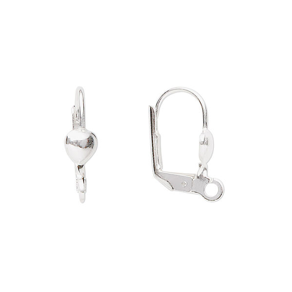 Ear wire, sterling silver, 17mm leverback with 5mm teardrop and open loop. Sold per pair. image number 0