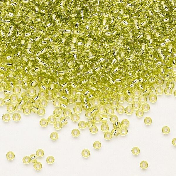 Seed bead, Miyuki, glass, pkg/250g, #11 rocaille, transparent silver-lined chartreuse (RR-14). image number 0