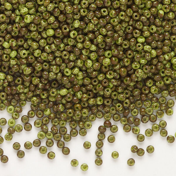 Seed bead, Preciosa Ornela, glass, opaque moss green travertine, #11 rocaille. Sold per 500-gram pkg. image number 0