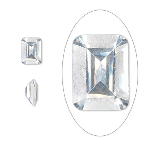Gem, cubic zirconia, spinel white, 8x6mm faceted emerald-cut, Mohs hardness 8-1/2. Sold per pkg of 2. image number 0