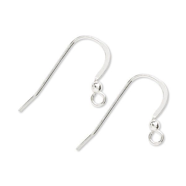 Ear wire fishhook 1pkg1000 sterling silver, 17mm flat / 2.5mm ball / open loop, 20 gauge 500 pair image number 0