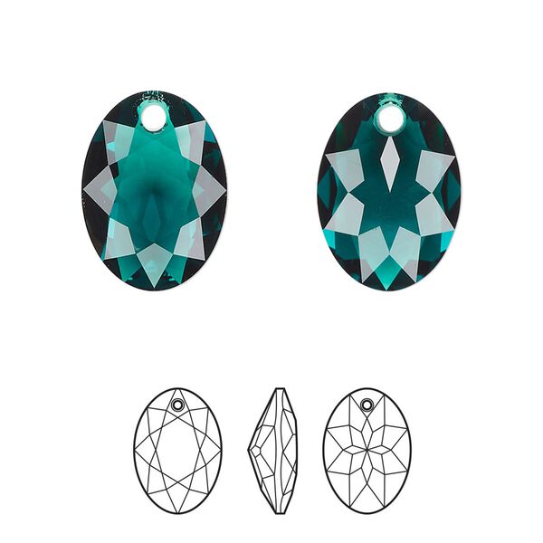 Drop 1pk emerald, Crystal Passions® 16mm pendant elliptic cut 6438 image number 0