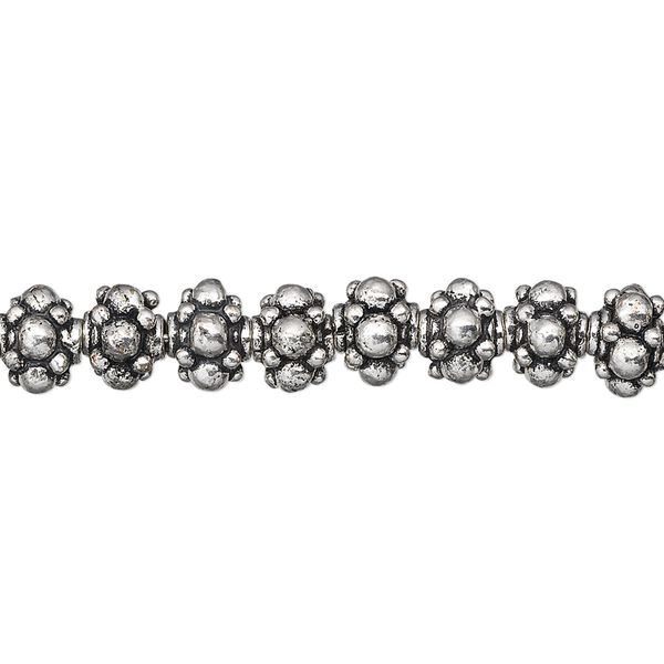 Bead, antique silver-plated copper, 7x6mm beaded rondelle. Sold per 1-troy ounce pkg, approximately 35-40 beads. image number 0