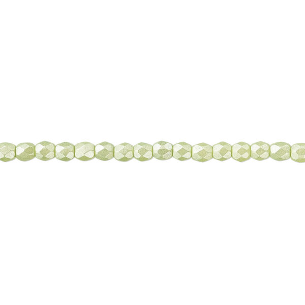 Bead, Czech fire-polished dipped décor glass, pearlescent lime green, 3mm faceted round. Sold per pkg of 1,200 (1 mass). image number 0