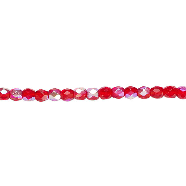 Bead, Czech fire-polished glass, light red AB, 3mm faceted round. Sold per 15-1/2" to 16" strand. image number 0